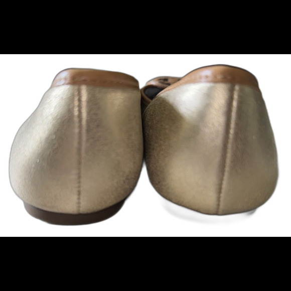 Tory Burch LOUISA Logo Ballet Flat Shoe Gold Shimmer Patent Leather 8.5M US - Picture 3 of 7